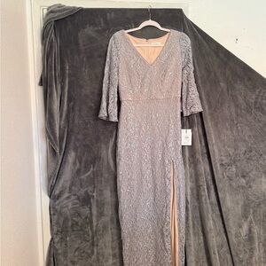 Calvin Klein Lilac Hand Beaded Long Sleeve Dress